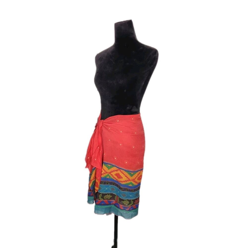 Gideon Oberson Multicolor Sarong Tie Wrap Skirt Cover Up 100% Silk Sz 44 /US 12 - Picture 2 of 9